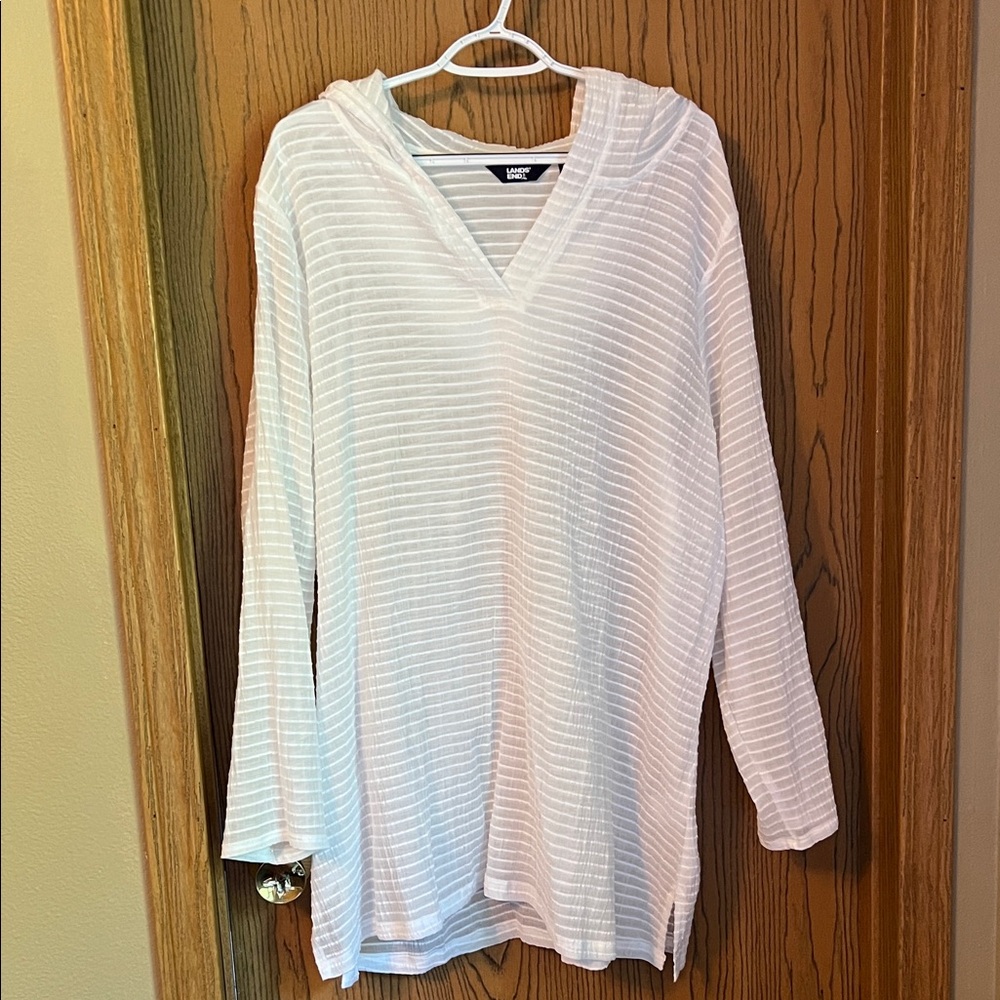 Lands' End White Hooded Swim Coverup